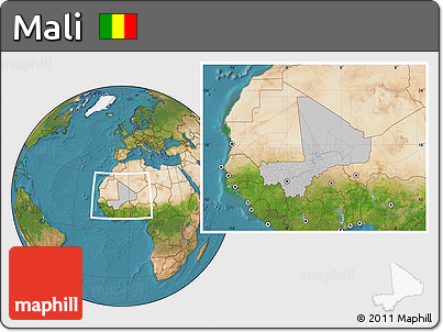 Gray Location Map of Mali, satellite outside