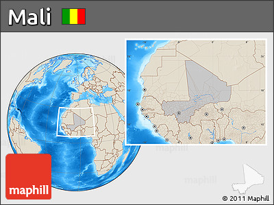 Gray Location Map of Mali, shaded relief outside