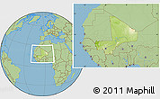 Physical Location Map of Mali, savanna style outside