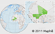 Political Location Map of Mali, lighten, desaturated, land only