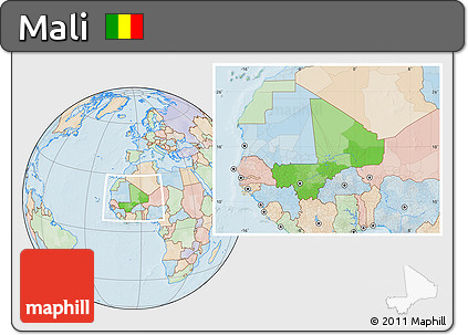 Political Location Map of Mali, lighten, land only