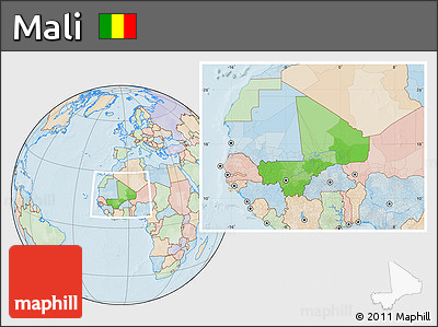 Political Location Map of Mali, lighten, land only