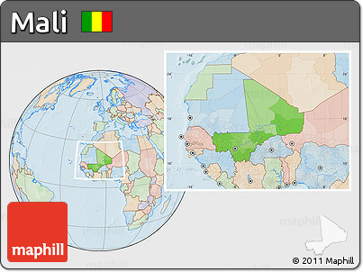 Political Location Map of Mali, lighten, land only