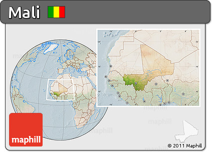 Satellite Location Map of Mali, lighten