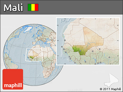 Satellite Location Map of Mali, lighten