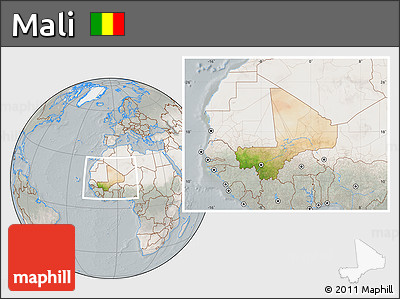 Satellite Location Map of Mali, lighten, semi-desaturated