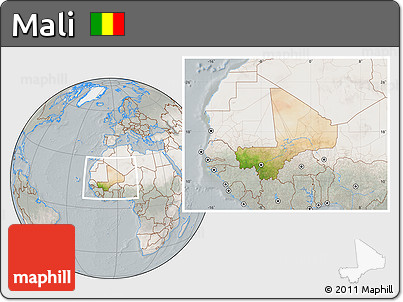 Satellite Location Map of Mali, lighten, semi-desaturated