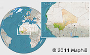 Satellite Location Map of Mali, lighten, semi-desaturated, land only