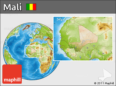 Satellite Location Map of Mali, physical outside