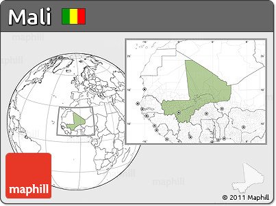 Savanna Style Location Map of Mali, blank outside