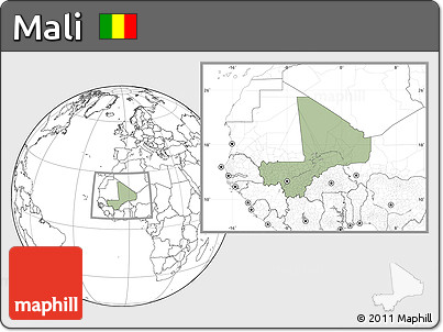 Savanna Style Location Map of Mali, blank outside, hill shading inside