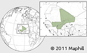 Savanna Style Location Map of Mali, blank outside, hill shading inside