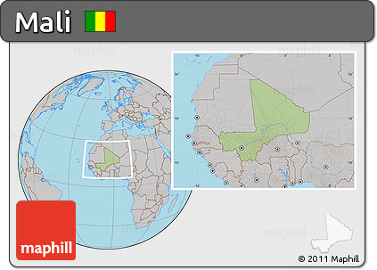 Savanna Style Location Map of Mali, gray outside