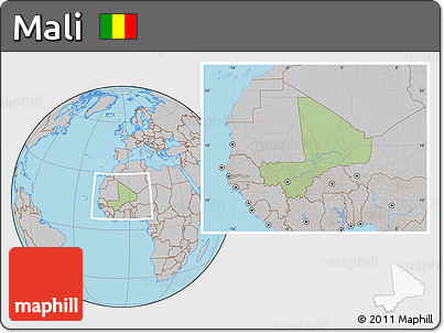 Savanna Style Location Map of Mali, gray outside