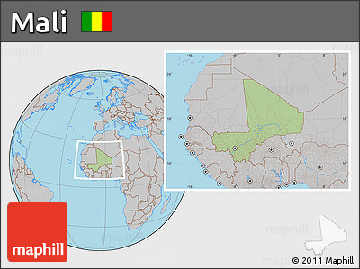 Savanna Style Location Map of Mali, gray outside