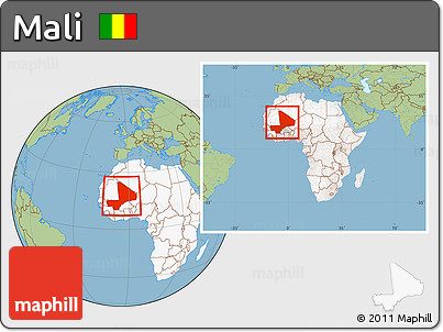 Savanna Style Location Map of Mali, highlighted continent, within the entire continent