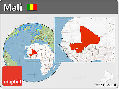 Savanna Style Location Map of Mali, highlighted continent