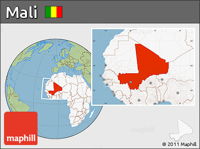 Savanna Style Location Map of Mali, highlighted continent