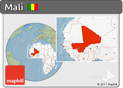 Savanna Style Location Map of Mali, highlighted continent, hill shading