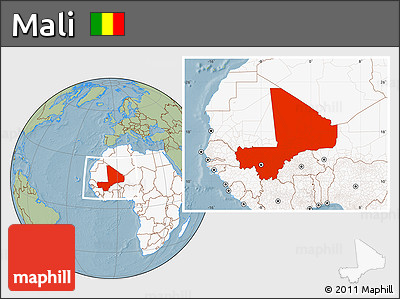 Savanna Style Location Map of Mali, highlighted continent, hill shading