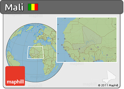 Savanna Style Location Map of Mali, hill shading inside