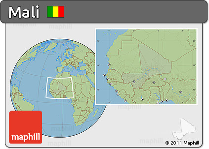 Savanna Style Location Map of Mali, hill shading inside