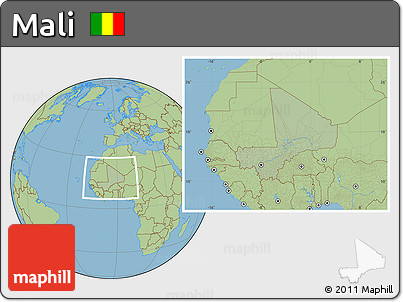 Savanna Style Location Map of Mali, hill shading inside