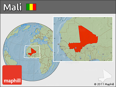 Savanna Style Location Map of Mali, hill shading