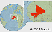 Savanna Style Location Map of Mali, hill shading