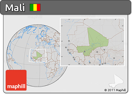Savanna Style Location Map of Mali, lighten, desaturated