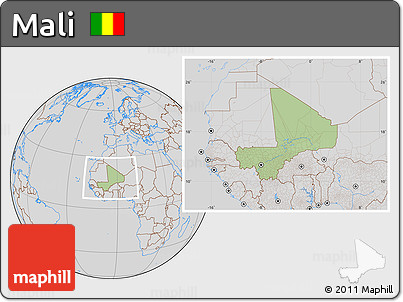 Savanna Style Location Map of Mali, lighten, desaturated