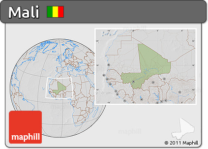 Savanna Style Location Map of Mali, lighten, desaturated, hill shading