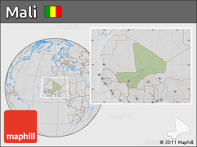 Savanna Style Location Map of Mali, lighten, desaturated, hill shading