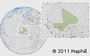 Savanna Style Location Map of Mali, lighten, desaturated, hill shading