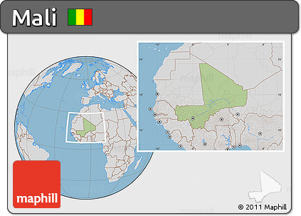 Savanna Style Location Map of Mali, lighten, desaturated, land only