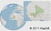 Savanna Style Location Map of Mali, lighten, desaturated, land only, hill shading