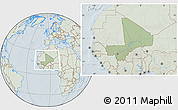 Savanna Style Location Map of Mali, lighten, hill shading