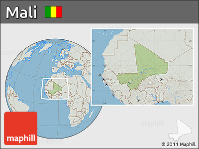 Savanna Style Location Map of Mali, lighten, semi-desaturated, land only