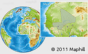 Savanna Style Location Map of Mali, physical outside, hill shading