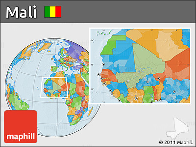 Savanna Style Location Map of Mali, political outside