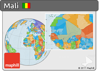 Savanna Style Location Map of Mali, political outside, hill shading