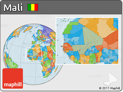 Savanna Style Location Map of Mali, political outside, hill shading