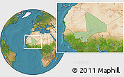 Savanna Style Location Map of Mali, satellite outside