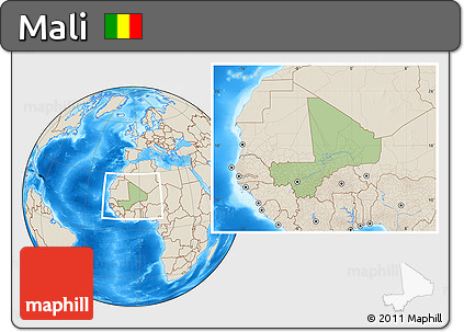 Savanna Style Location Map of Mali, shaded relief outside