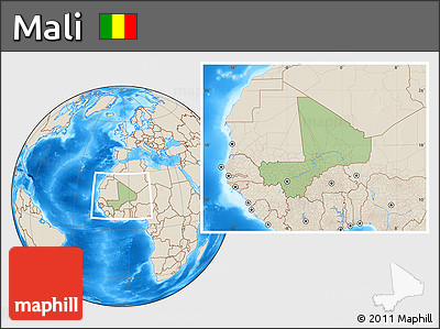 Savanna Style Location Map of Mali, shaded relief outside