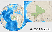 Savanna Style Location Map of Mali, shaded relief outside