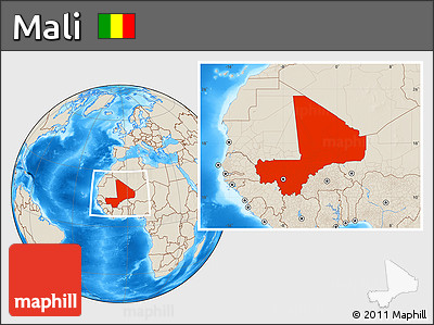 Shaded Relief Location Map of Mali