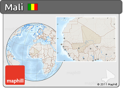 Shaded Relief Location Map of Mali, lighten