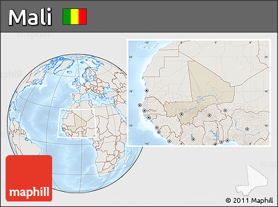 Shaded Relief Location Map of Mali, lighten