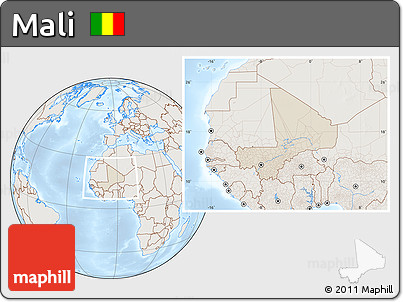Shaded Relief Location Map of Mali, lighten